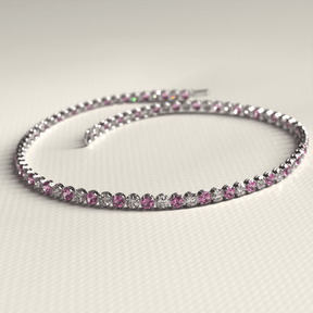 Pink Sapphire & Diamond Alternate Tennis Bracelet in 14K/18K White Gold - Evara Jewelry LLC