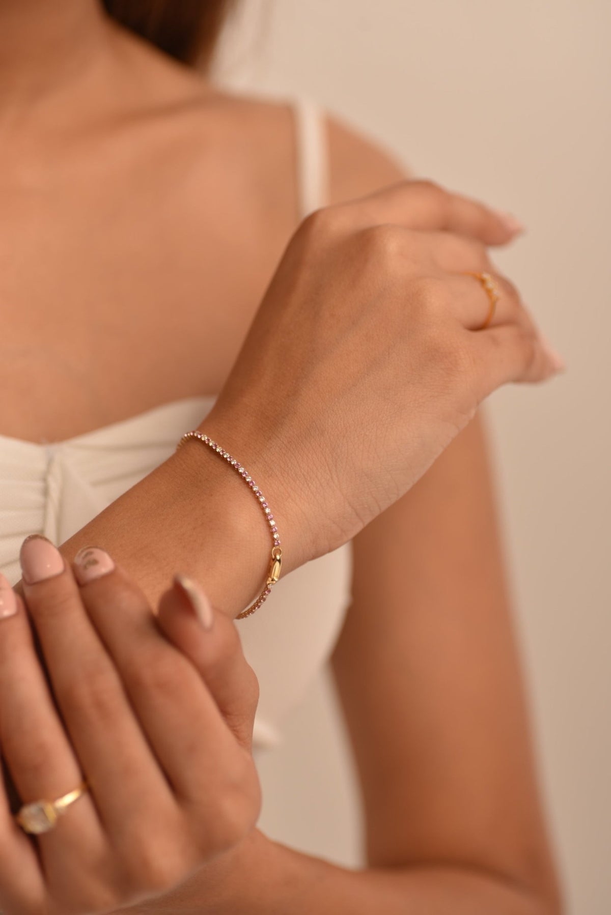 Pink Sapphire & Diamond Alternate Tennis Bracelet in 14K/18K White Gold - Evara Jewelry LLC