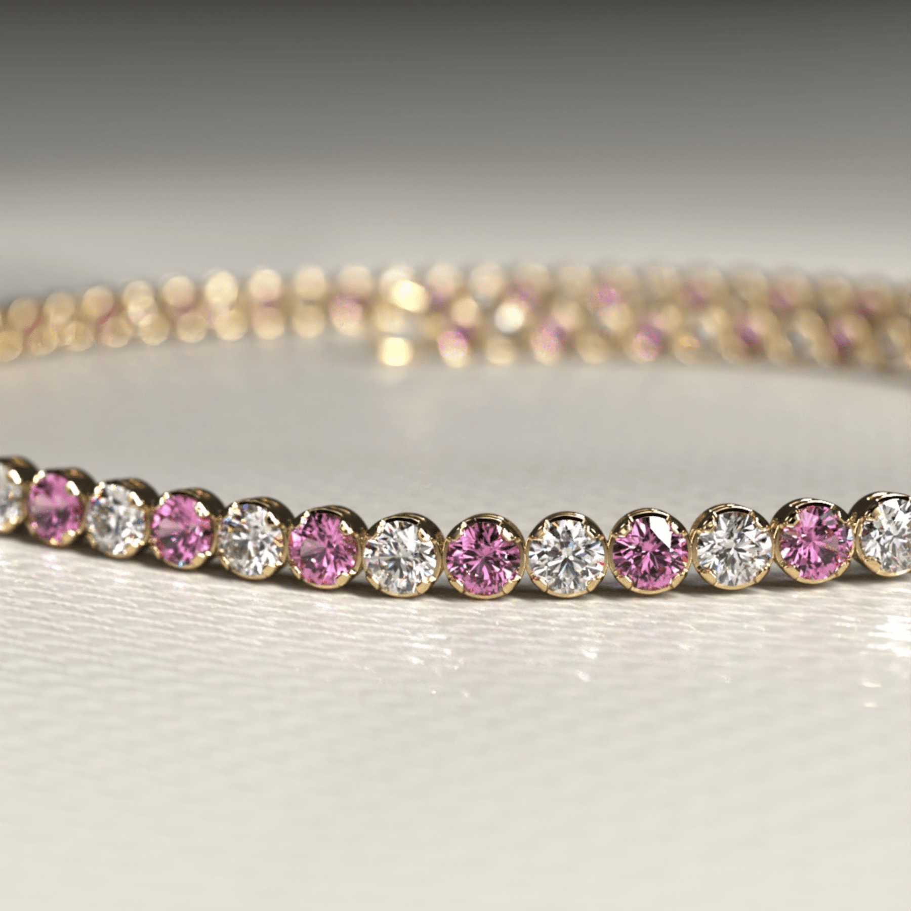 Pink Sapphire & Diamond Alternate Tennis Bracelet in 14K/18K White Gold - Evara Jewelry LLC