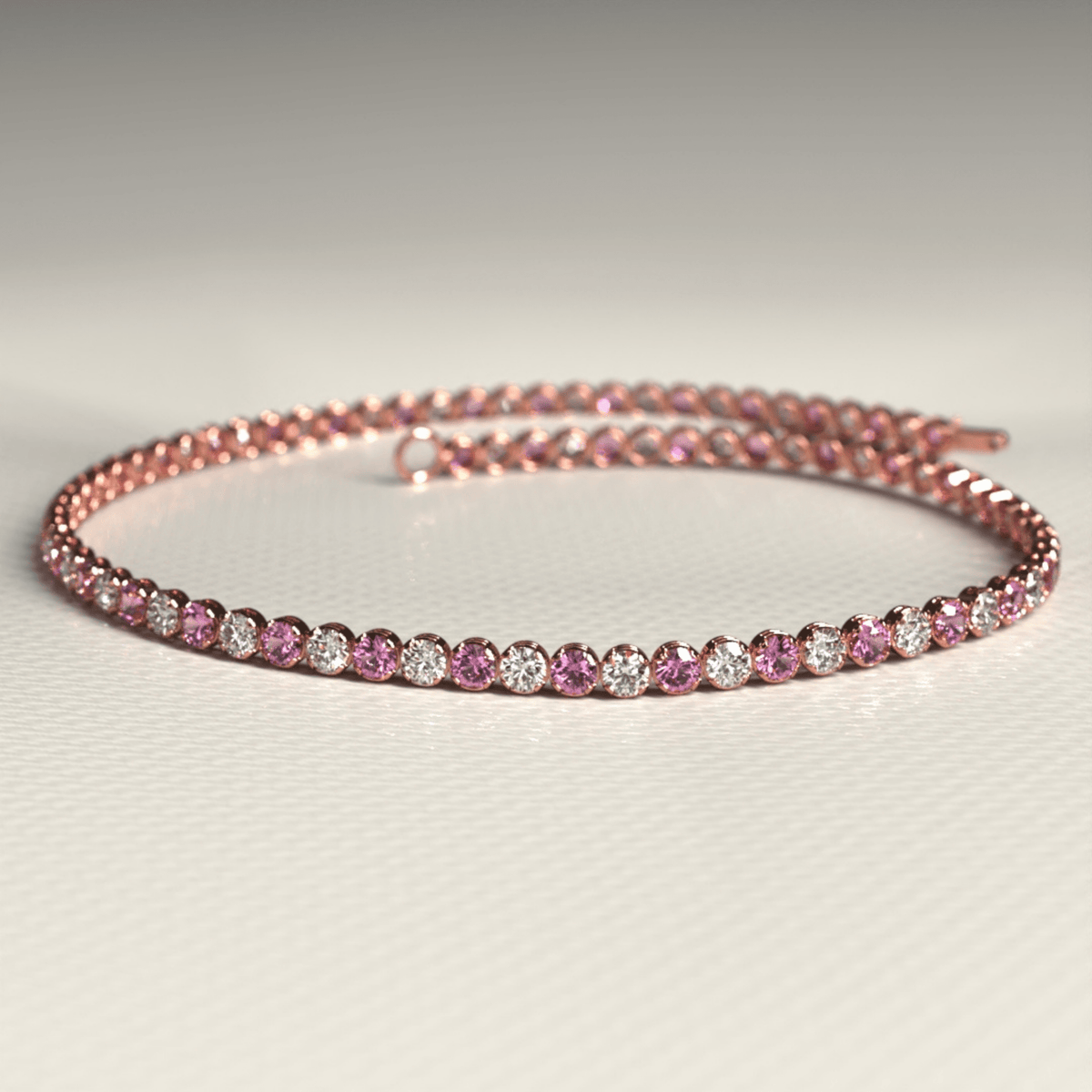 Pink Sapphire & Diamond Alternate Tennis Bracelet in 14K/18K White Gold - Evara Jewelry LLC