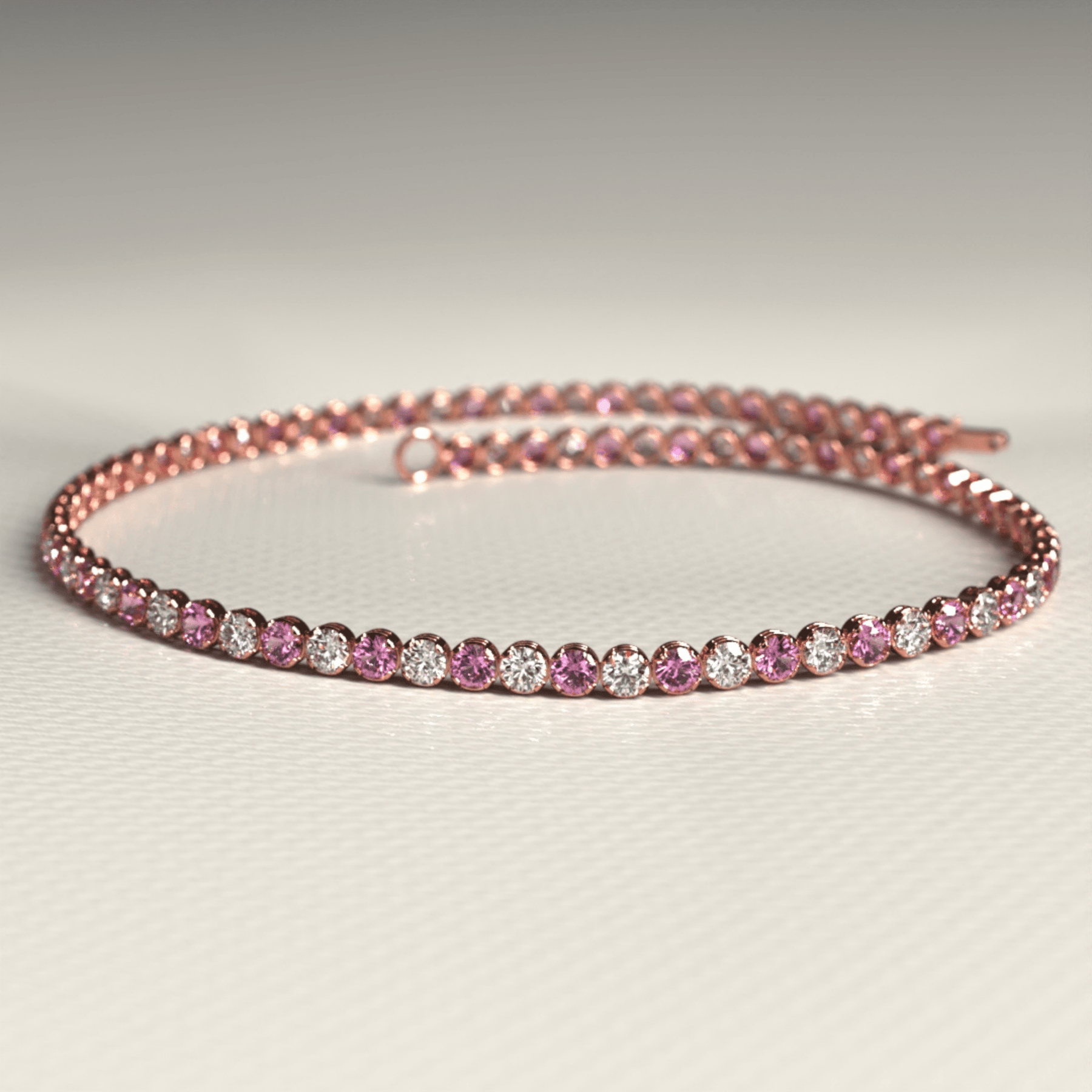 Pink Sapphire & Diamond Alternate Tennis Bracelet in 14K/18K White Gold - Evara Jewelry LLC