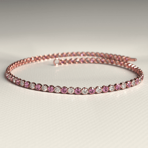 Pink Sapphire & Diamond Alternate Tennis Bracelet in 14K/18K White Gold - Evara Jewelry LLC