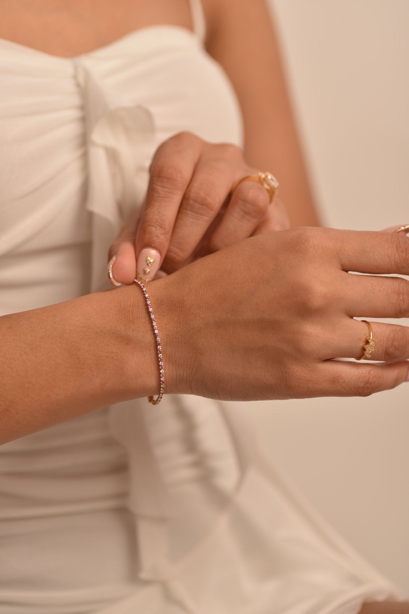 Pink Sapphire & Diamond Alternate Tennis Bracelet in 14K/18K White Gold - Evara Jewelry LLC