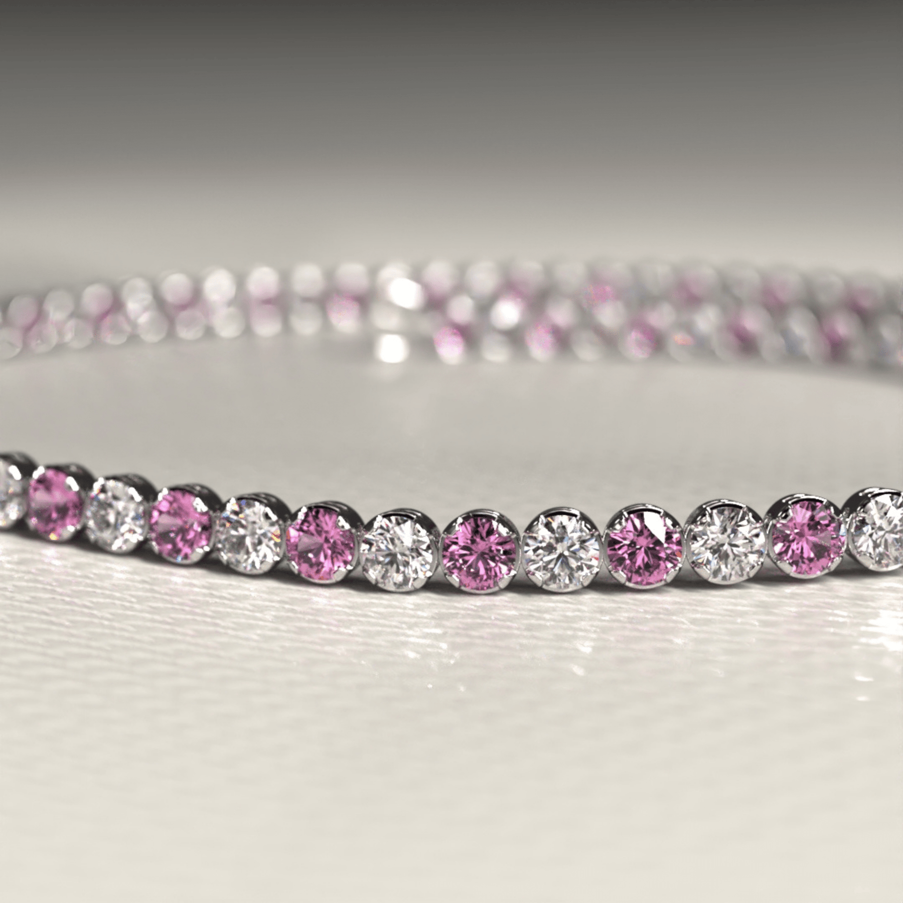 Pink Sapphire & Diamond Alternate Tennis Bracelet in 14K/18K White Gold - Evara Jewelry LLC