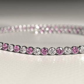 Pink Sapphire & Diamond Alternate Tennis Bracelet in 14K/18K White Gold - Evara Jewelry LLC