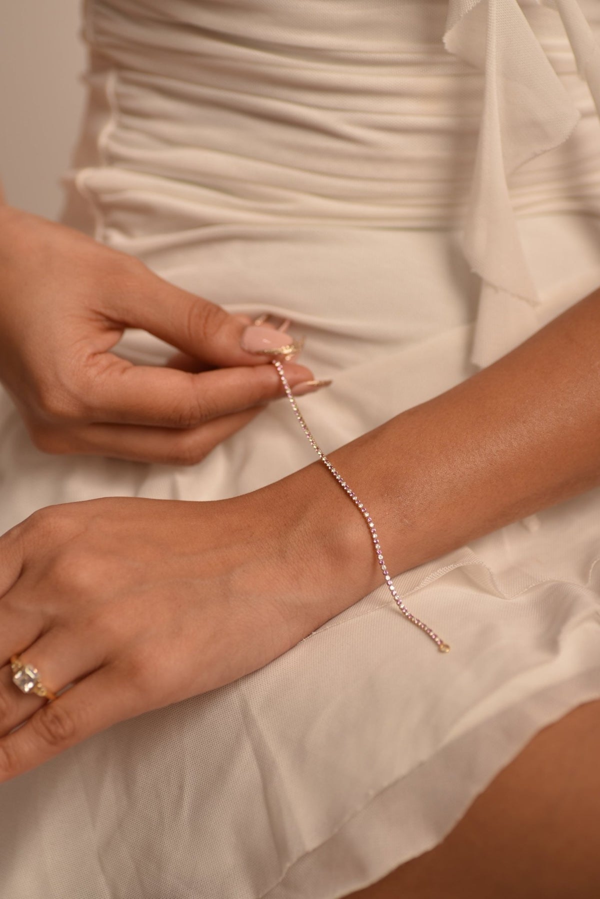 Pink Sapphire & Diamond Alternate Tennis Bracelet in 14K/18K White Gold - Evara Jewelry LLC