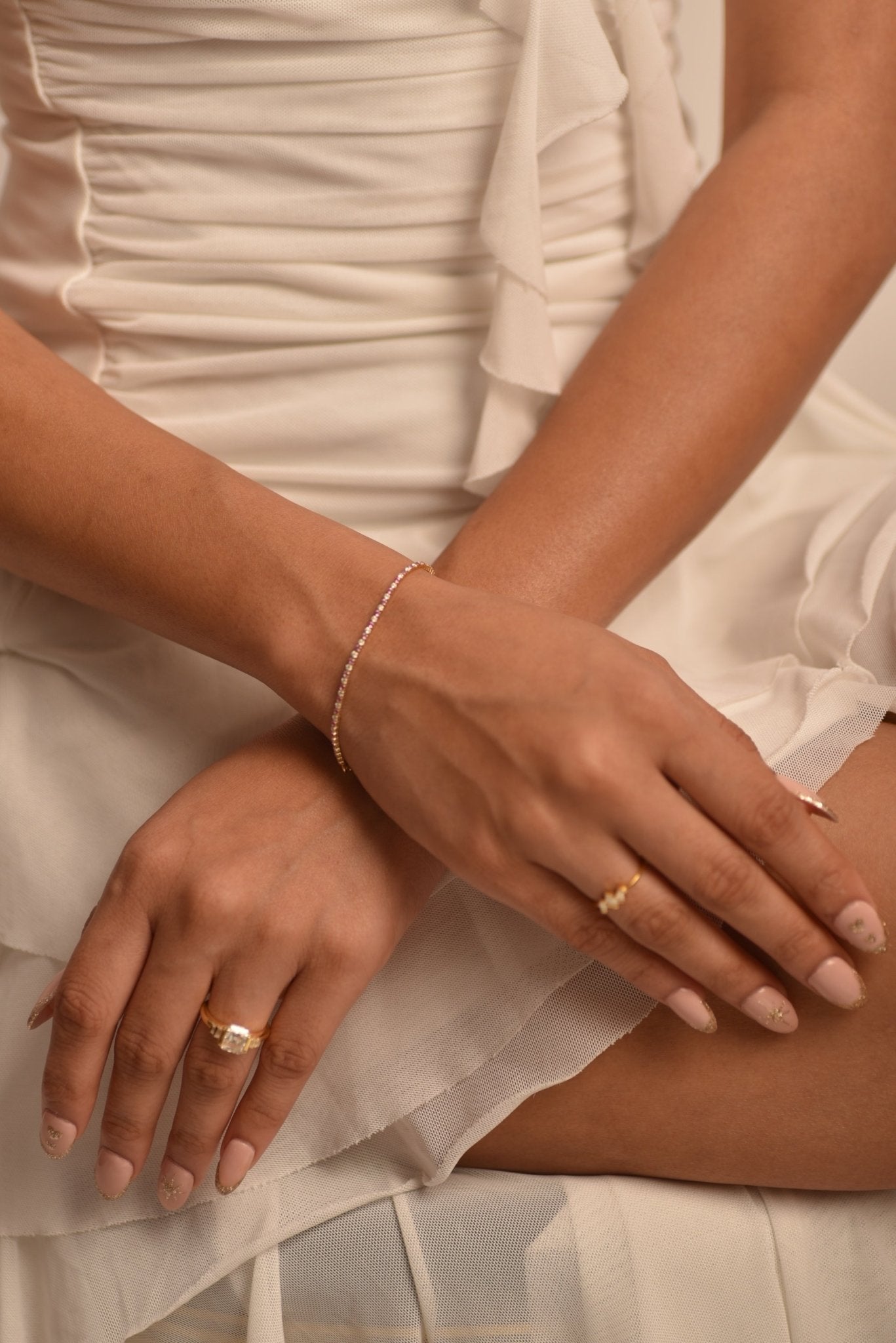 Pink Sapphire & Diamond Alternate Tennis Bracelet in 14K/18K White Gold - Evara Jewelry LLC