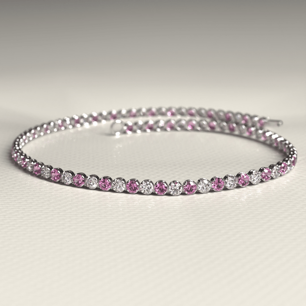 Pink Sapphire & Diamond Alternate Tennis Bracelet in 14K/18K White Gold - Evara Jewelry LLC
