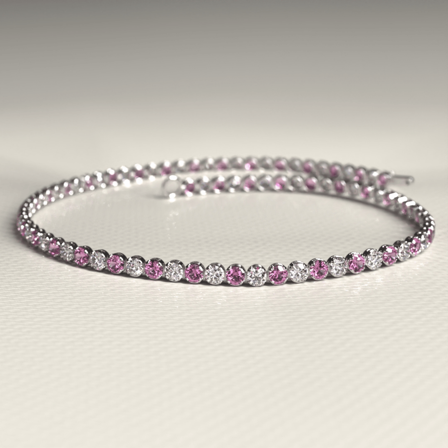 Pink Sapphire & Diamond Alternate Tennis Bracelet in 14K/18K White Gold - Evara Jewelry LLC