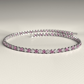 Pink Sapphire & Diamond Alternate Tennis Bracelet in 14K/18K White Gold - Evara Jewelry LLC