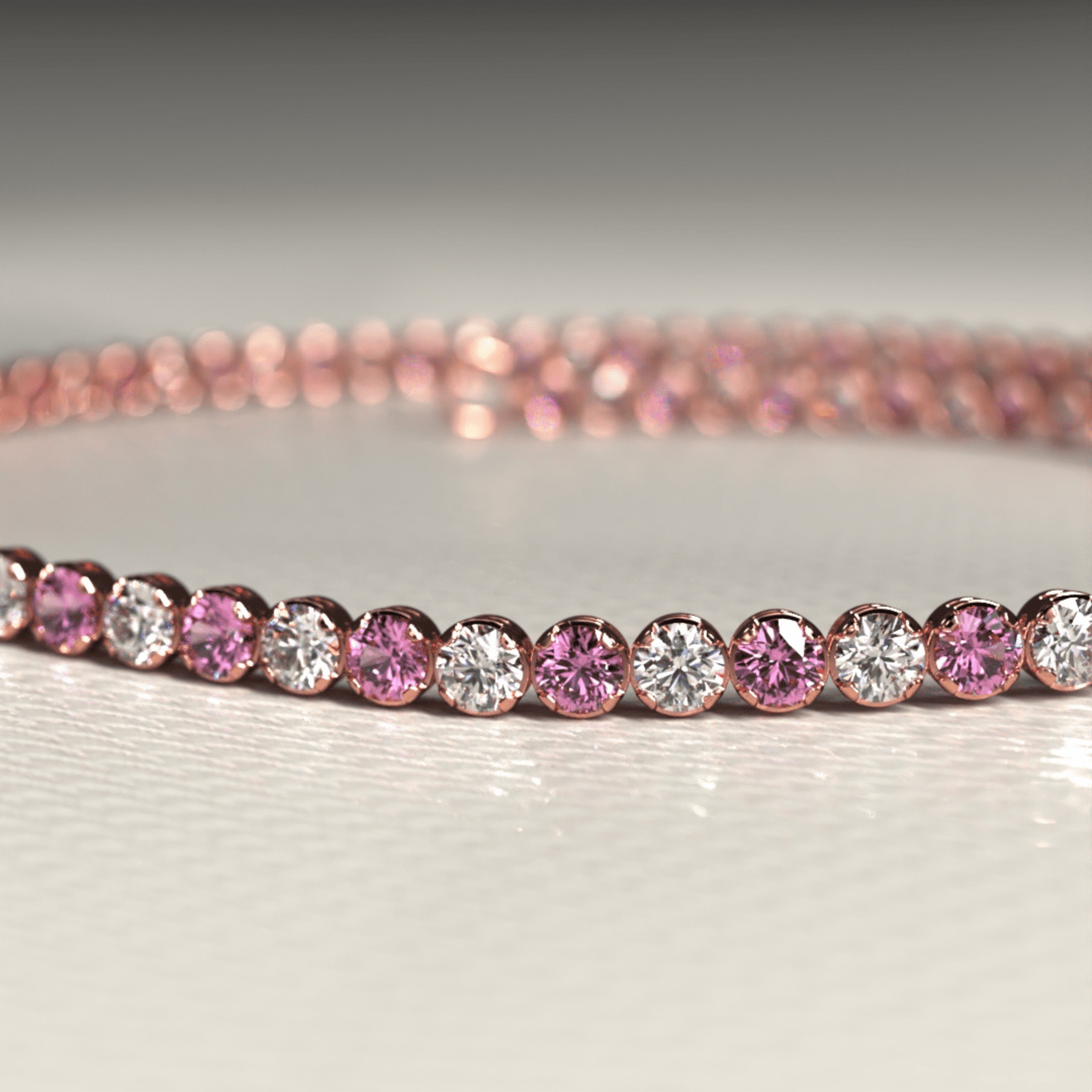 Pink Sapphire & Diamond Alternate Tennis Bracelet in 14K/18K White Gold - Evara Jewelry LLC