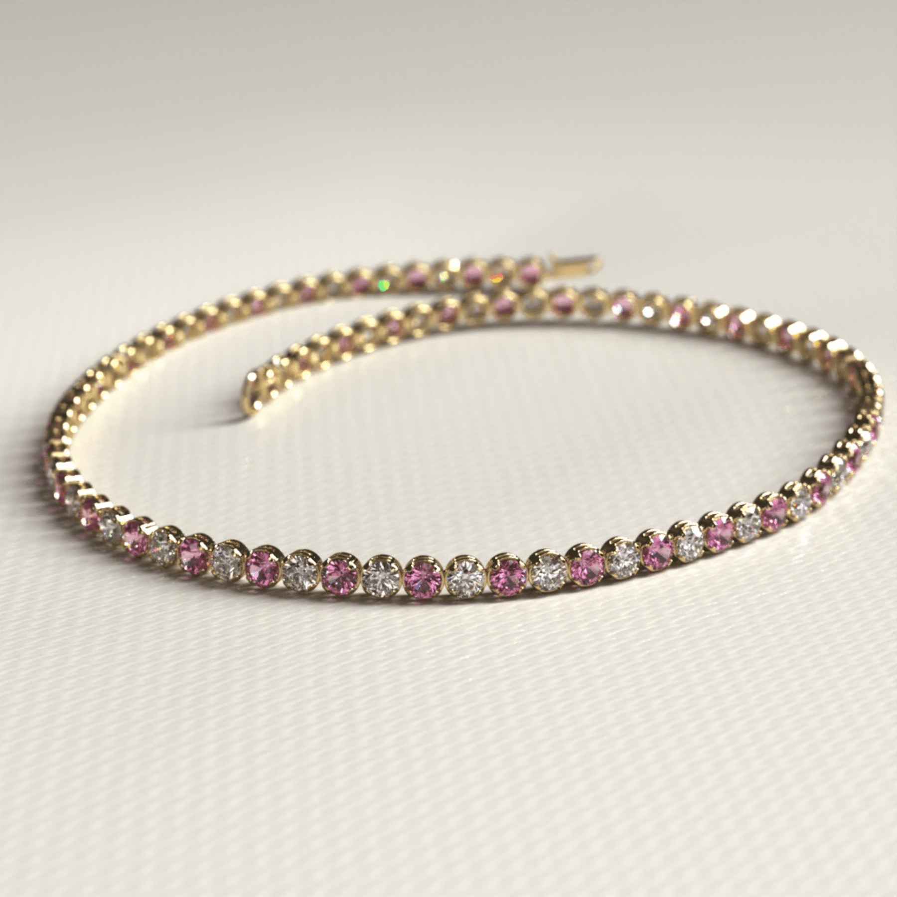 Pink Sapphire & Diamond Alternate Tennis Bracelet in 14K/18K White Gold - Evara Jewelry LLC