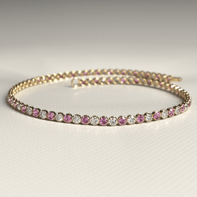 Pink Sapphire & Diamond Alternate Tennis Bracelet in 14K/18K White Gold - Evara Jewelry LLC