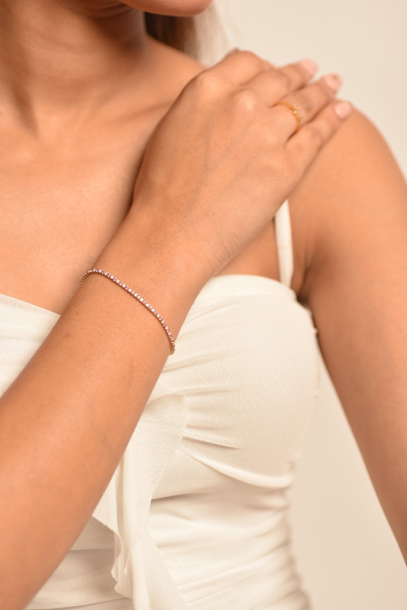 Pink Sapphire & Diamond Alternate Tennis Bracelet in 14K/18K White Gold - Evara Jewelry LLC