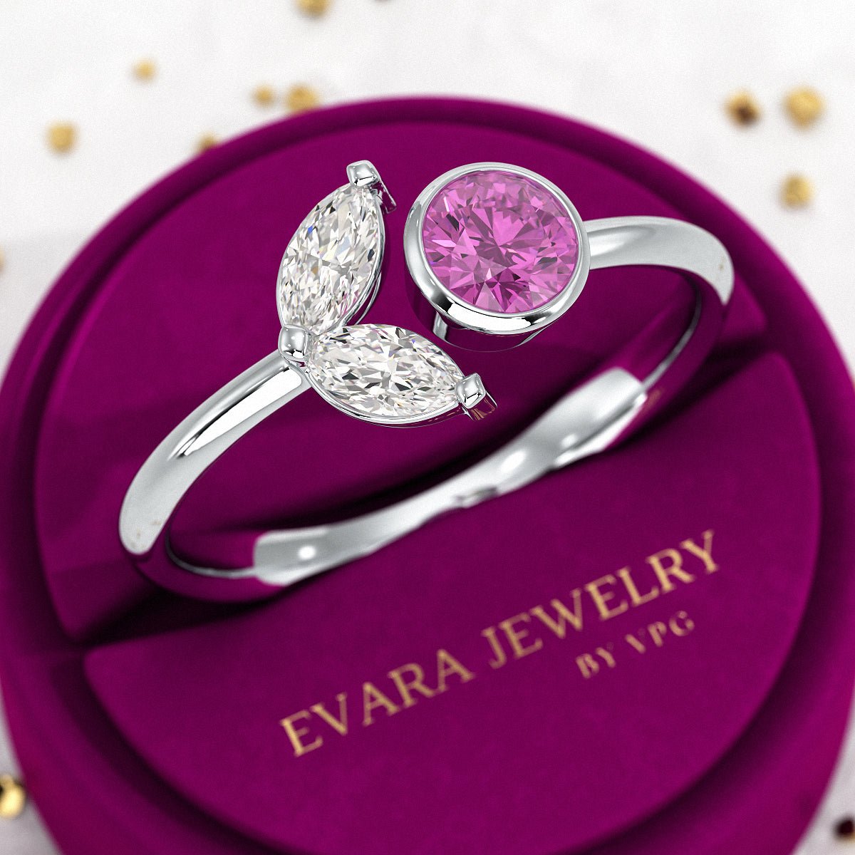 Pink Tourmaline & Diamond Wedding Stacking Front Open Ring - Evara Jewelry LLC