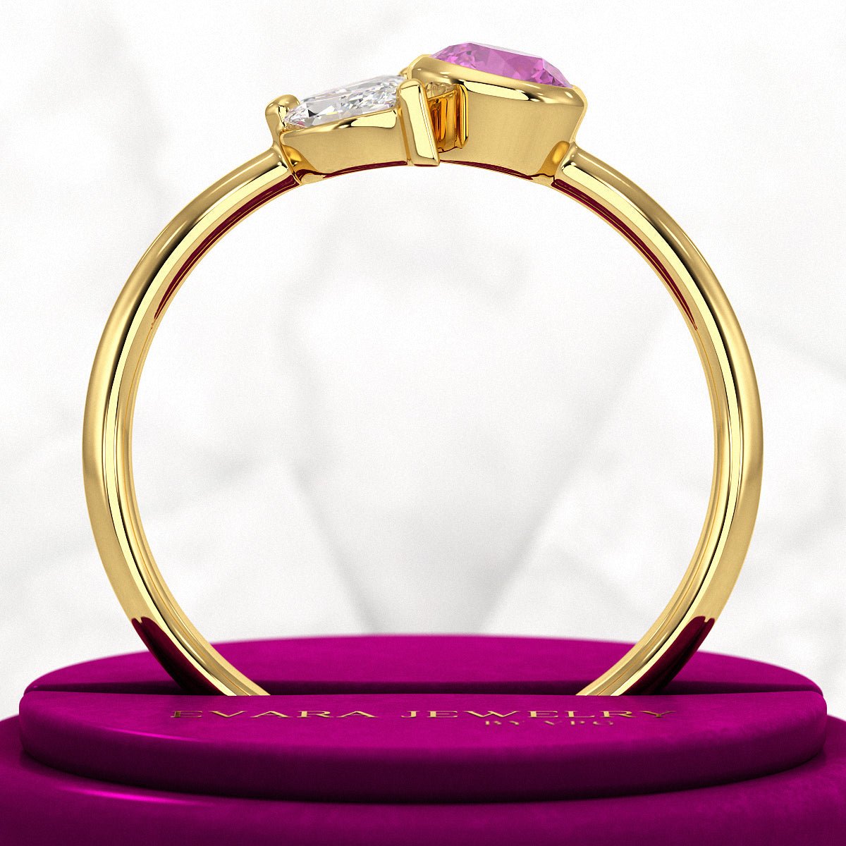 Pink Tourmaline & Diamond Wedding Stacking Front Open Ring - Evara Jewelry LLC