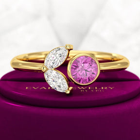 Pink Tourmaline & Diamond Wedding Stacking Front Open Ring - Evara Jewelry LLC