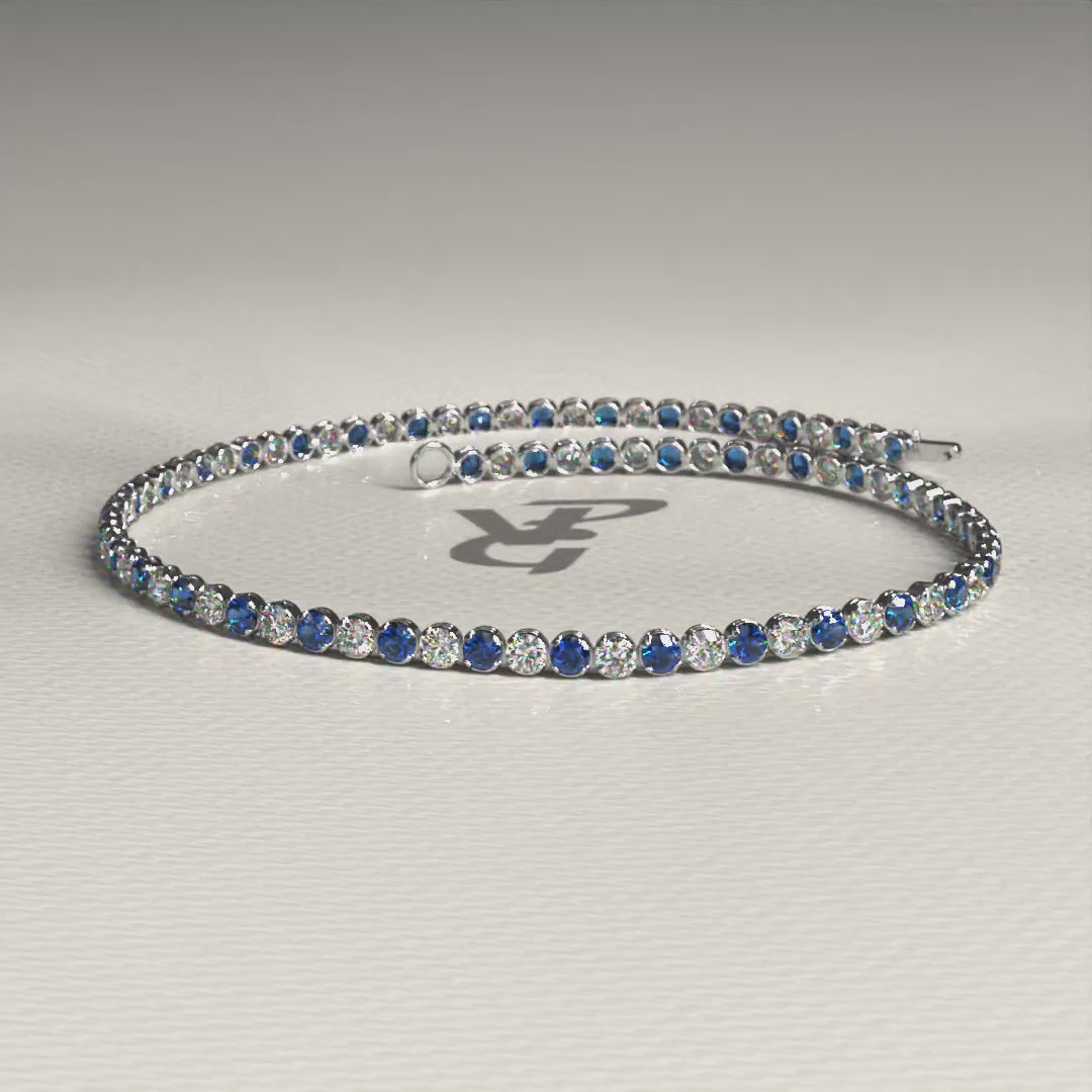 Natural Sapphire & Diamond Alternate Tennis Bracelet in 14K Gold
