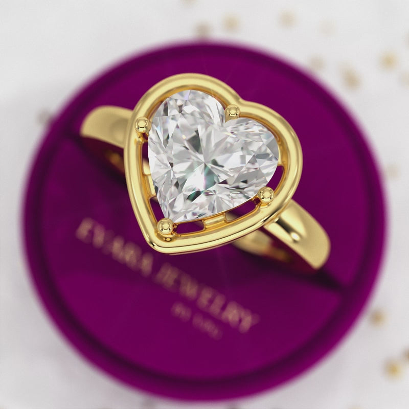3 Carat Heart Cut Diamond Solitaire Minimalist Engagement Ring