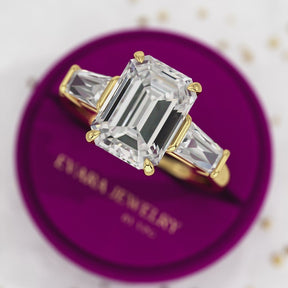 3 Carat Emerald Cut Lab Grown Diamond 3 Stone Ring