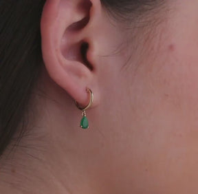 Natural Emerald Classic Hoop Everyday Earrings: 14K Yellow Gold