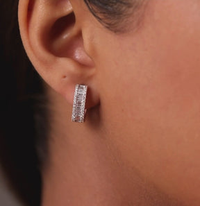 Baguette & Round Diamond Cushion Earrings – 14K/18K Gold Lab Grown Diamond Hoops Earrings