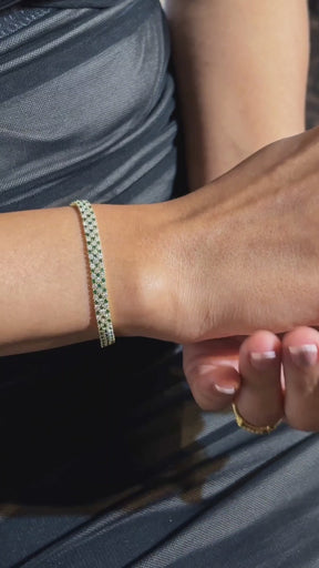 5 Carat Three Row Natural Emerald & Lab Grown Diamond Alternate Tennis Bracelet