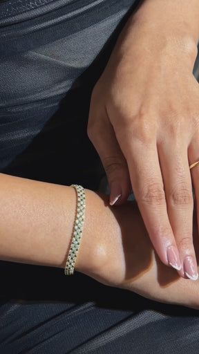 5 Carat Three Row Natural Emerald & Lab Grown Diamond Alternate Tennis Bracelet