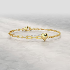 Gold Heart Paperclip & Cuban 50-50 Bracelet