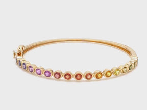 Natural Rainbow Sapphire Bezel-Set Oval Cuff Bangle in 14K Gold