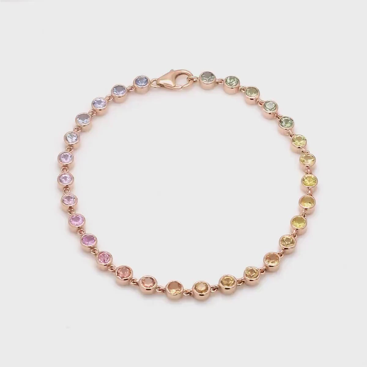 4.45 Carat Natural Rainbow Sapphire Bezel Bracelet: 14K Gold Tennis Bracelet
