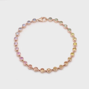 4.45 Carat Natural Rainbow Sapphire Bezel Bracelet: 14K Gold Tennis Bracelet