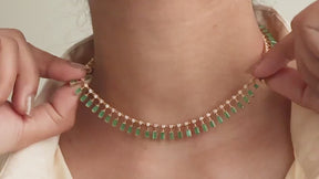 14K Gold Natural Emerald & Diamond Dot Dash Choker Necklace