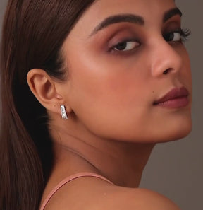 Baguette & Round Diamond Tapered Hoops Earrings