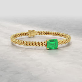 5 Carat Emerald Cut Lab Grown Emerald Cuban Chain Luxury Bracelet