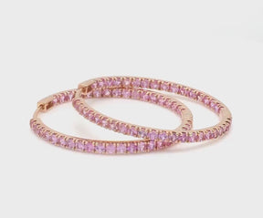 Natural Pink Sapphire Thin Inside Out Hoop Earrings: Luxury Big Hoops