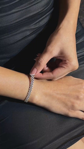 5 Carat Natural Blue Sapphire & Diamond Alternate Three Row Tennis Bracelet