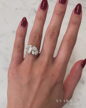 5.50 Carats Pear & Emerald Cut Two Stone Toi Et Moi Wedding Ring