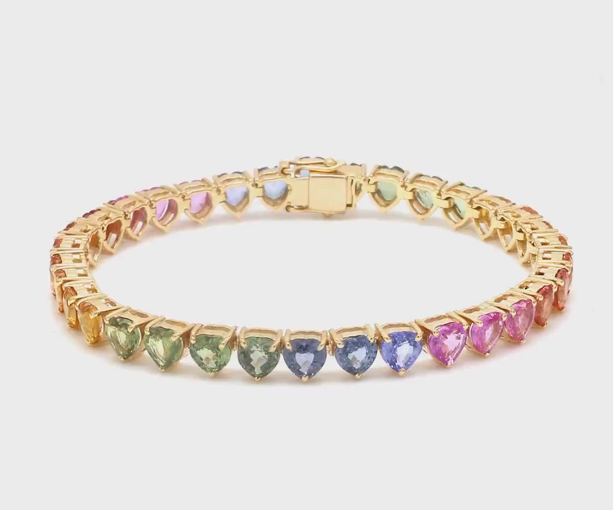 Natural Rainbow Sapphire Heart-Cut Tennis Bracelet in 14K Yellow Gold