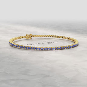 3.14 Carats Natural Blue Sapphire Tennis Bracelet in 14K/18K Solid Gold