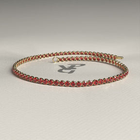 Red Garnet Tennis Bracelet in 14K Solid Gold / Custom Red Stacking Bracelet / January Birthstone Bracelet