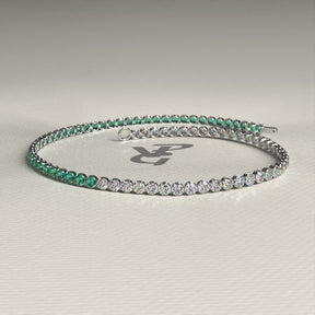 Natural Emerald & Lab Grown Diamond 50-50 Custom Tennis Bracelet in 14K/18K Gold