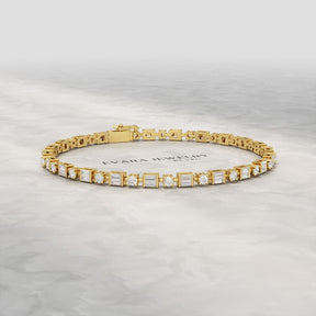 4 Carat Diamond Round & Baguette Statement Bracelet in 10K, 14K, 18K Gold