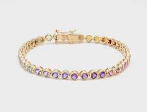 4 Carat Natural Rainbow Sapphire Bezel-Set Tennis Bracelet in 14K Gold
