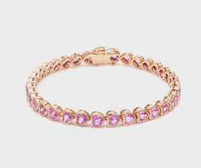 11 Carat Heart-Cut Natural Pink Sapphire Bezel Bracelet in 14K Gold