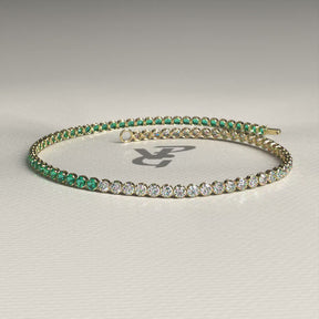 Natural Emerald & Lab Grown Diamond 50-50 Custom Tennis Bracelet in 14K Gold
