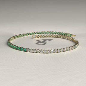 Natural Emerald & Lab Grown Diamond 50-50 Custom Tennis Bracelet in 14K/18K Gold