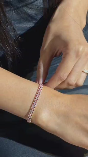 5 Carat Natural Ruby & Diamond Alternate Three Row Tennis Bracelet