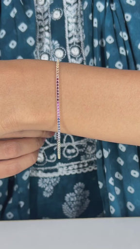 1.92 Carats Rainbow Sapphire Tennis Bracelet in Solid 14K/18K Gold