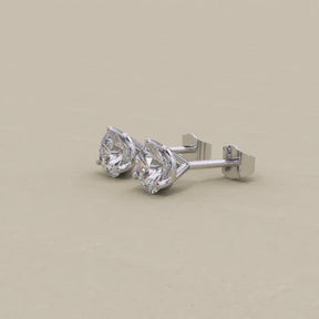 Round Cut Lab Grown Diamond Stud Earrings: Martini Setting, 3 Prong Push Back
